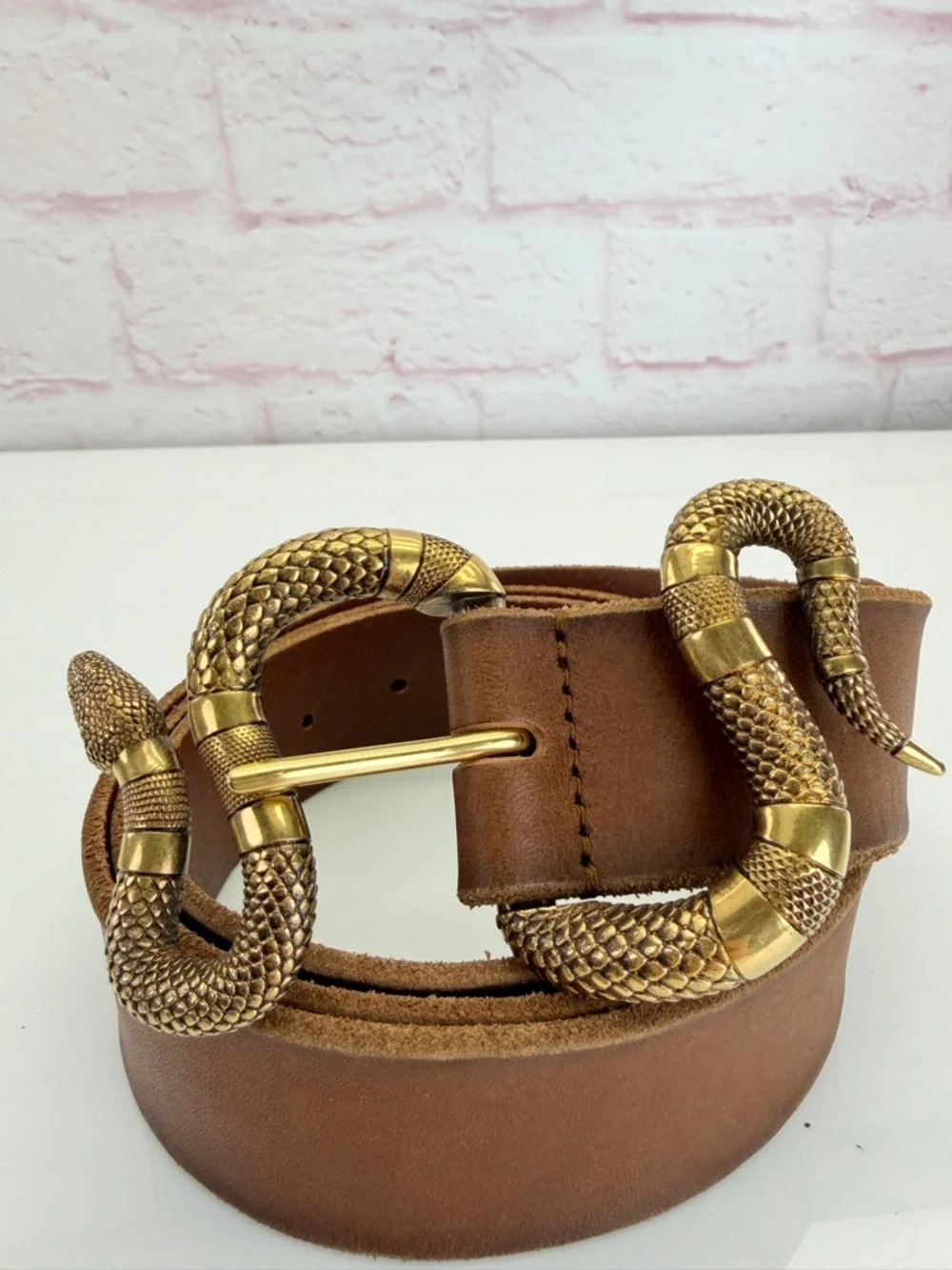 Gucci Rare Brown Leather Belt with Gold Snake Buckle 453935 105/42